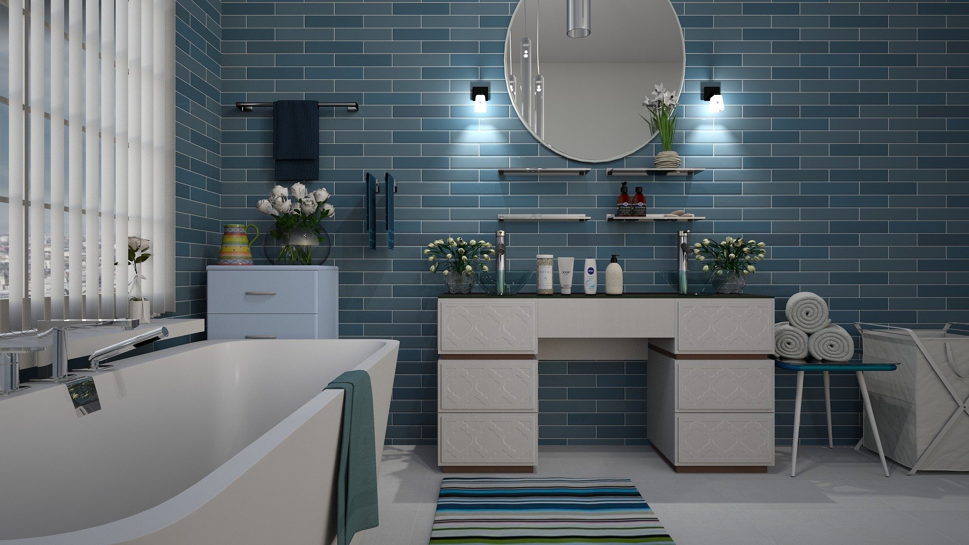 Blue tile bathroom Prestige Bathroom Installation and Renovation Belfast Northern Ireland